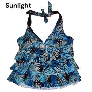 Time & Tru Womens Blue Tropical Print Ruffled Halter Swimsuit S (4-6)